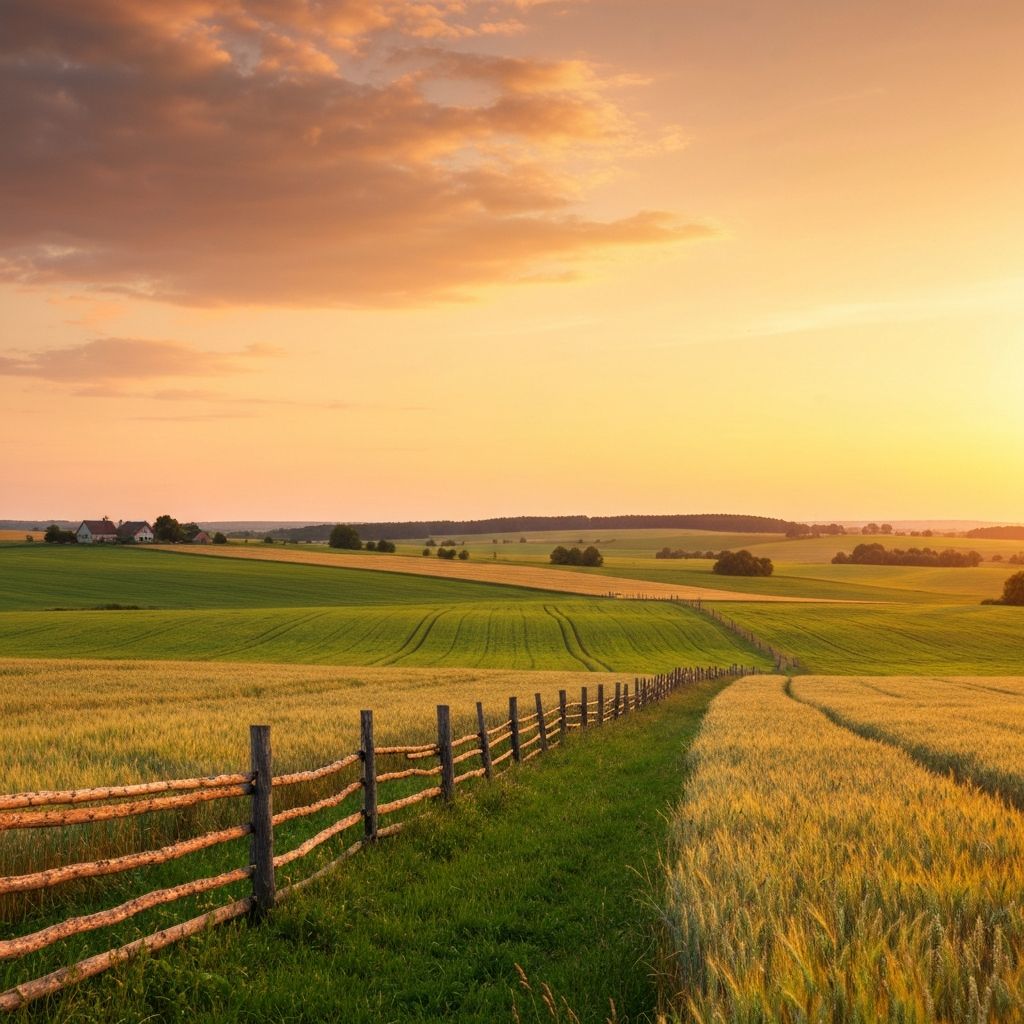 Piekny krajobraz polskiej wsi o zachodzie slonca